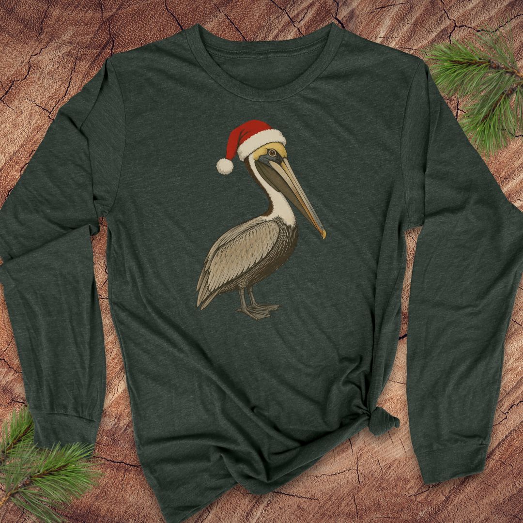 Brown Pelican Santa Hat Long-Sleeve Tee