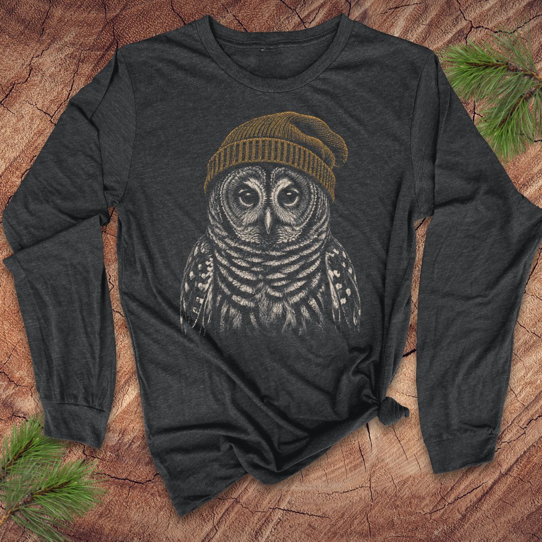 Fuzzy Cap Barred Owl Long-Sleeve Tee