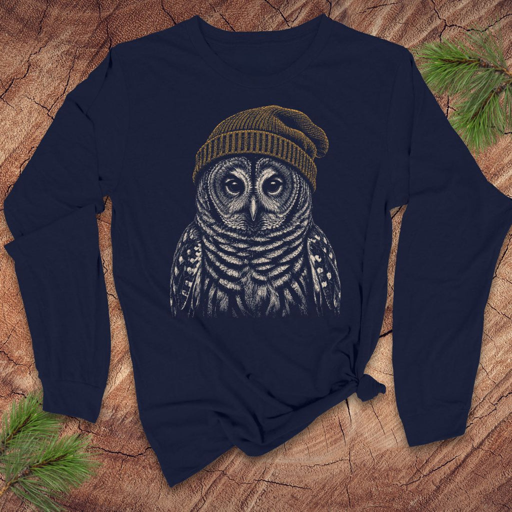 Fuzzy Cap Barred Owl Long-Sleeve Tee
