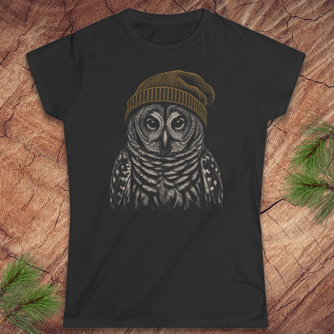 Fuzzy Cap Barred Owl Women's Tee
