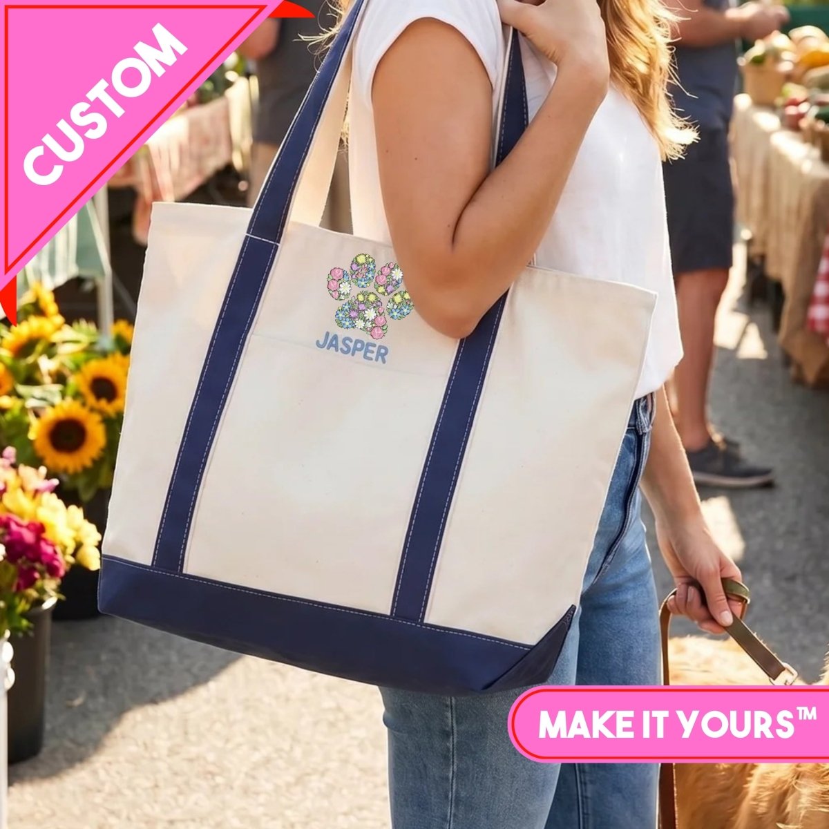 Make It Yours™ 'Floral Paw Print' Canvas Boat Tote
