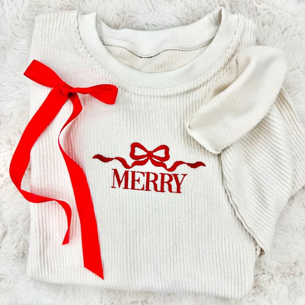 'Merry Bow' Corded Crewneck