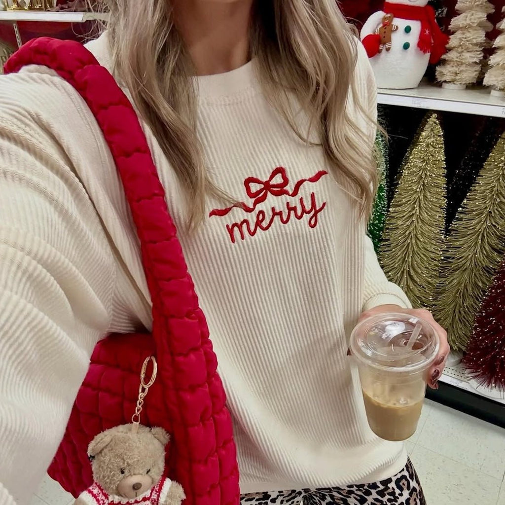 'Merry Bow' Corded Crewneck