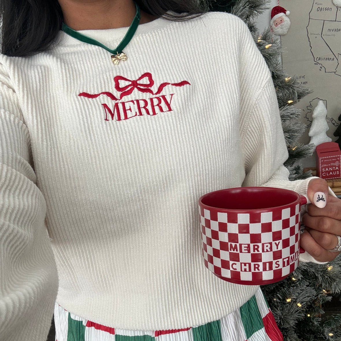 'Merry Bow' Corded Crewneck