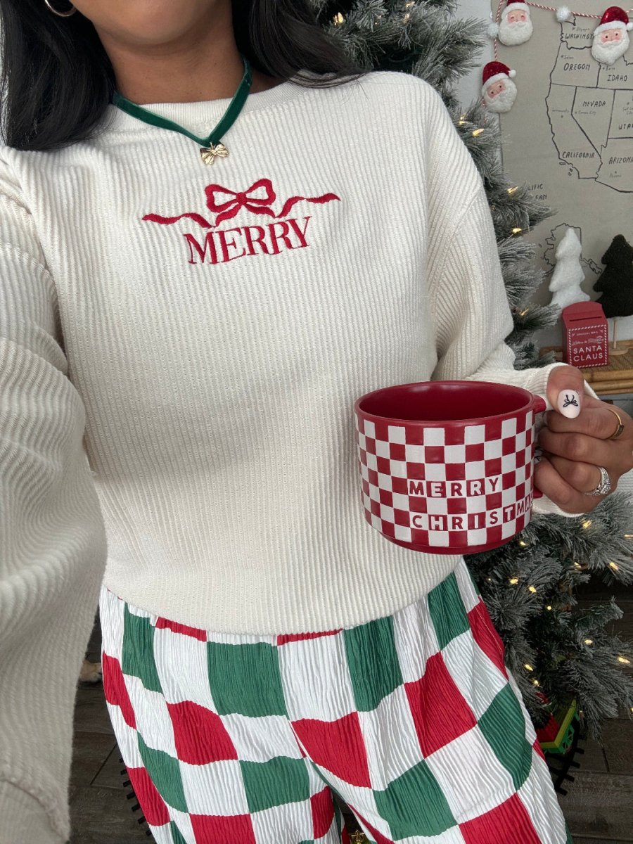 'Merry Bow' Corded Crewneck