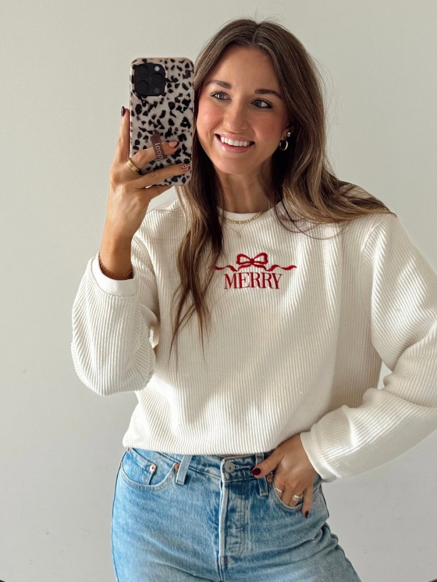 'Merry Bow' Corded Crewneck