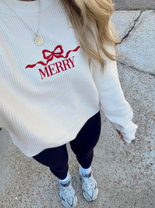 'Merry Bow' Corded Crewneck