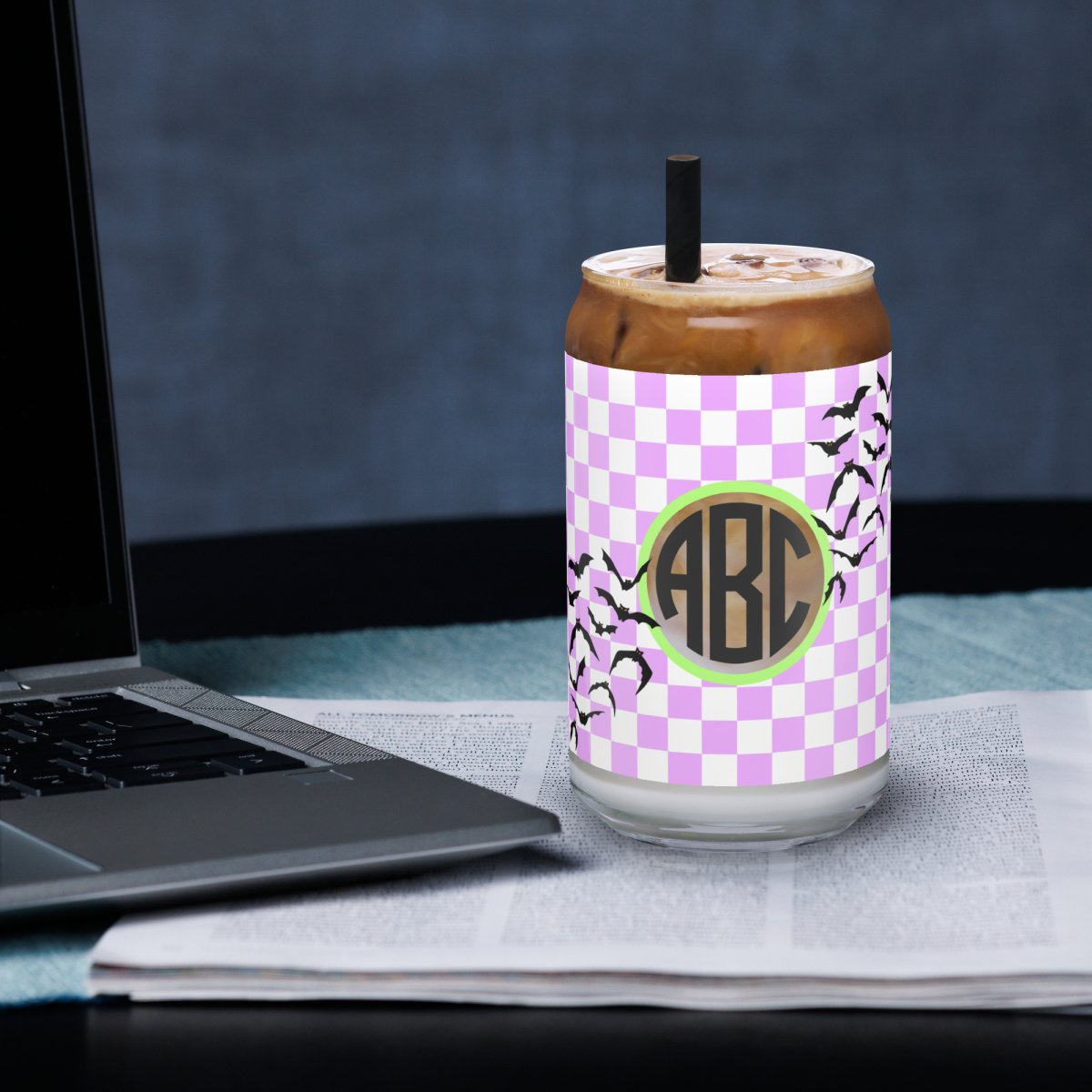 Monogrammed Halloween Glass Can