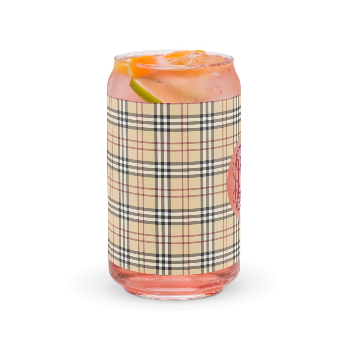 Monogrammed Plaid Glass Can