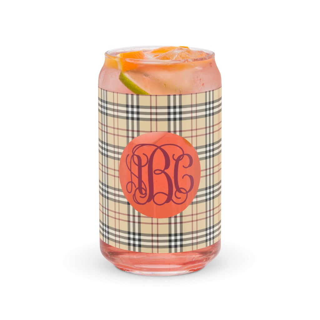 Monogrammed Plaid Glass Can