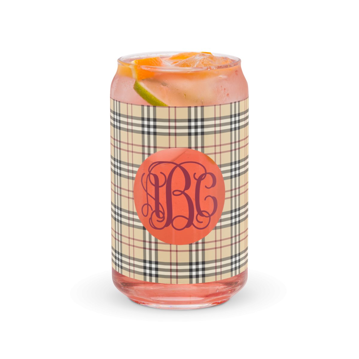 Monogrammed Plaid Glass Can
