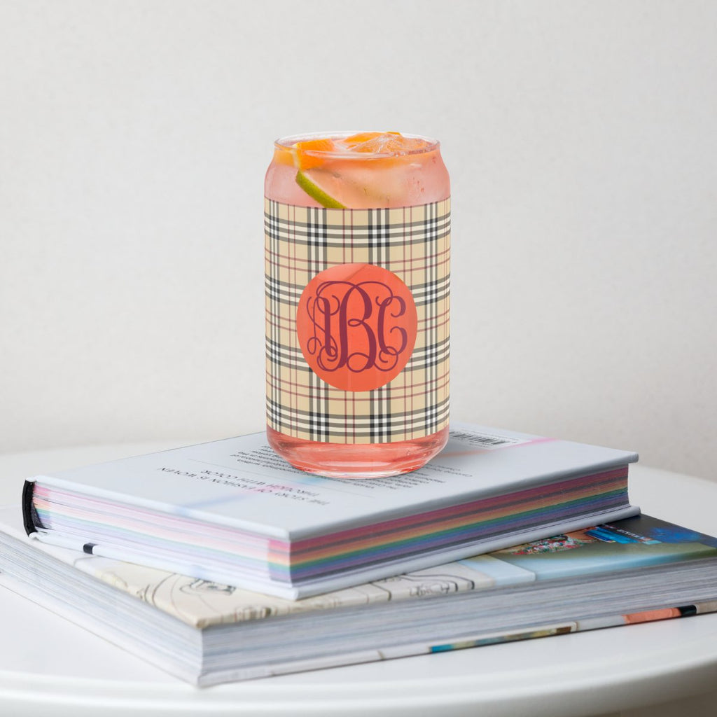 Monogrammed Plaid Glass Can