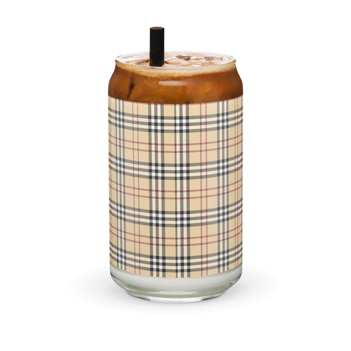 Monogrammed Plaid Glass Can