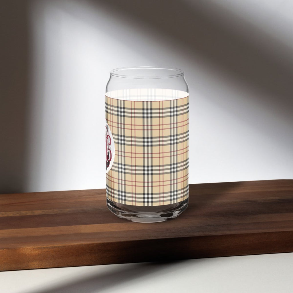 Monogrammed Plaid Glass Can