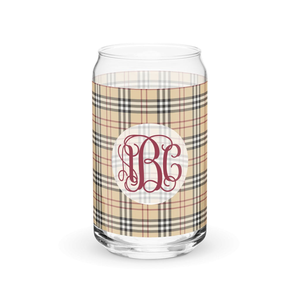 Monogrammed Plaid Glass Can