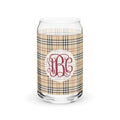 Monogrammed Plaid Glass Can