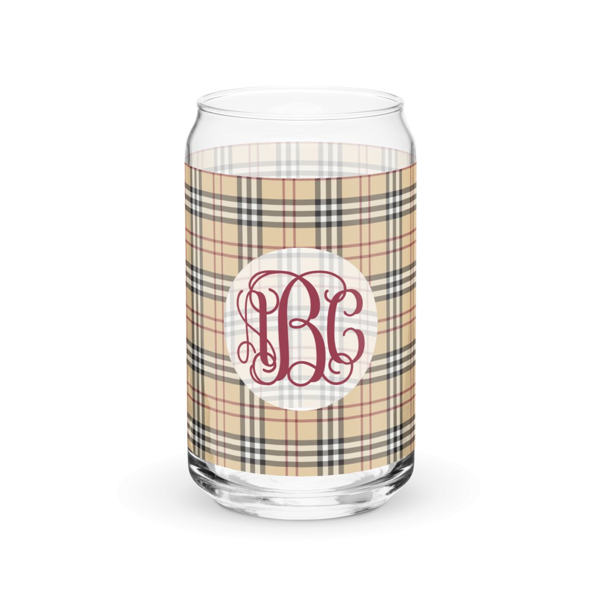 Monogrammed Plaid Glass Can