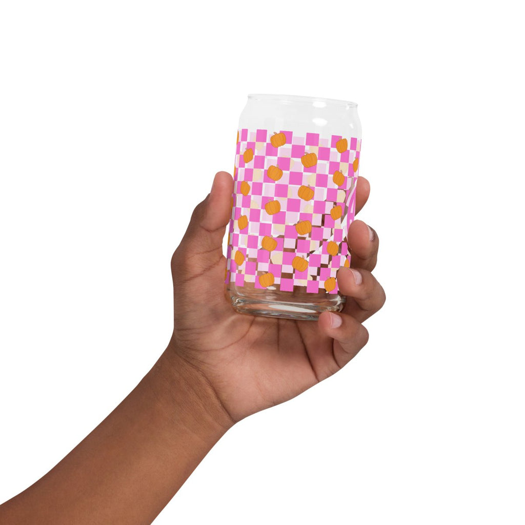 Monogrammed Pumpkin Check Glass Can
