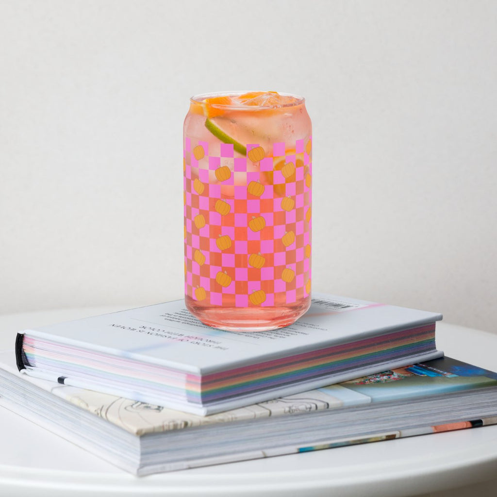 Monogrammed Pumpkin Check Glass Can