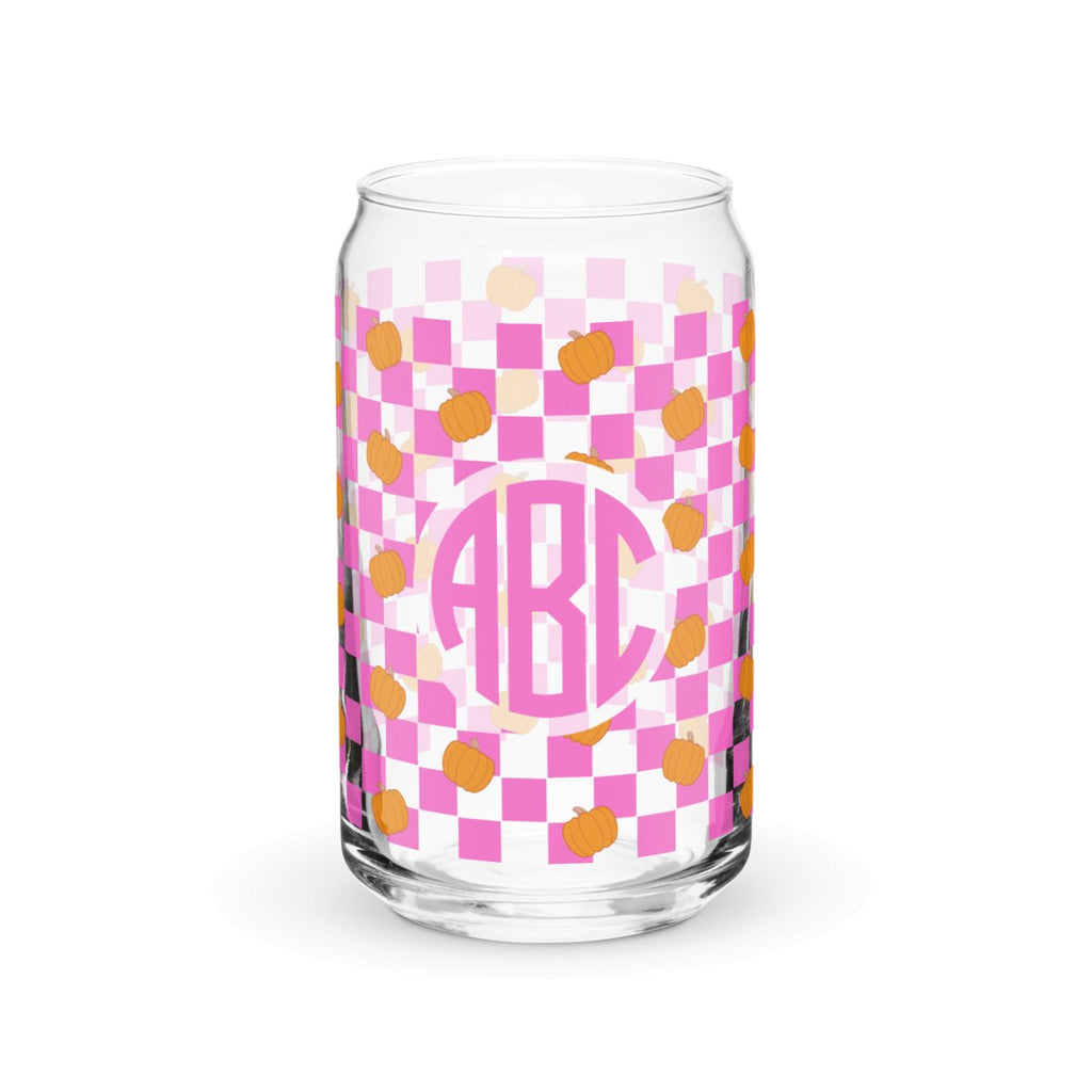 Monogrammed Pumpkin Check Glass Can