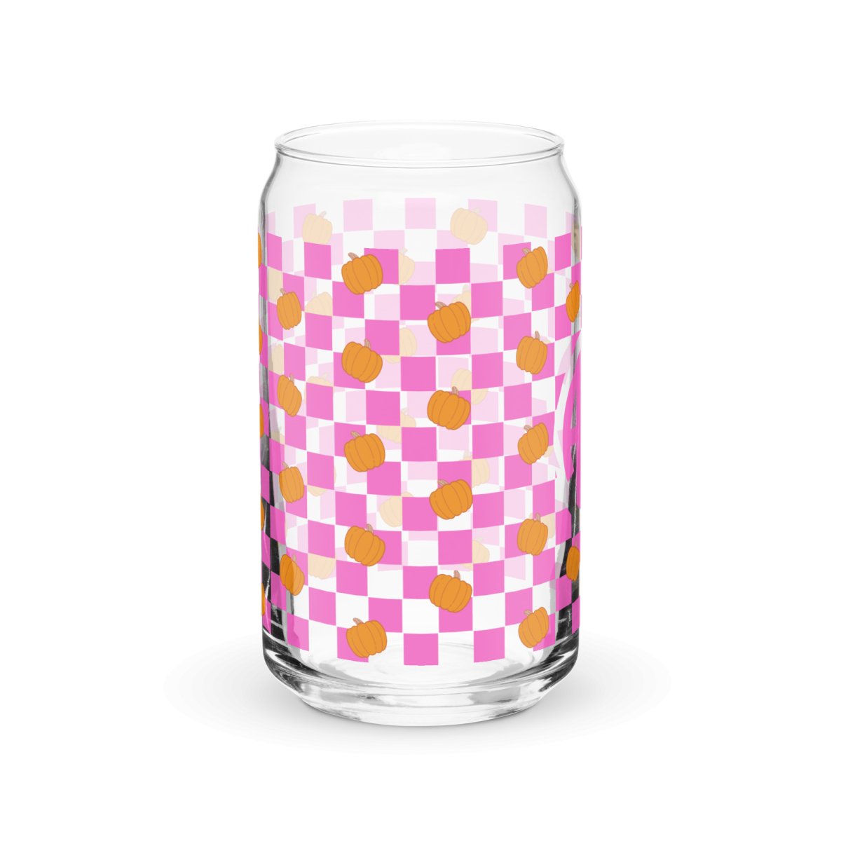 Monogrammed Pumpkin Check Glass Can
