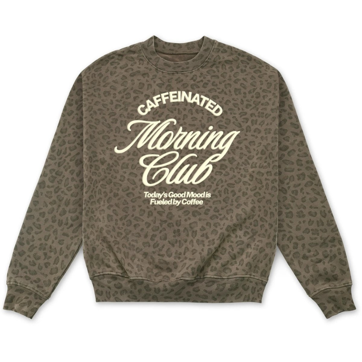 PUFF 'Caffeinated Morning Club' Vintage Leopard Hideaway Crew