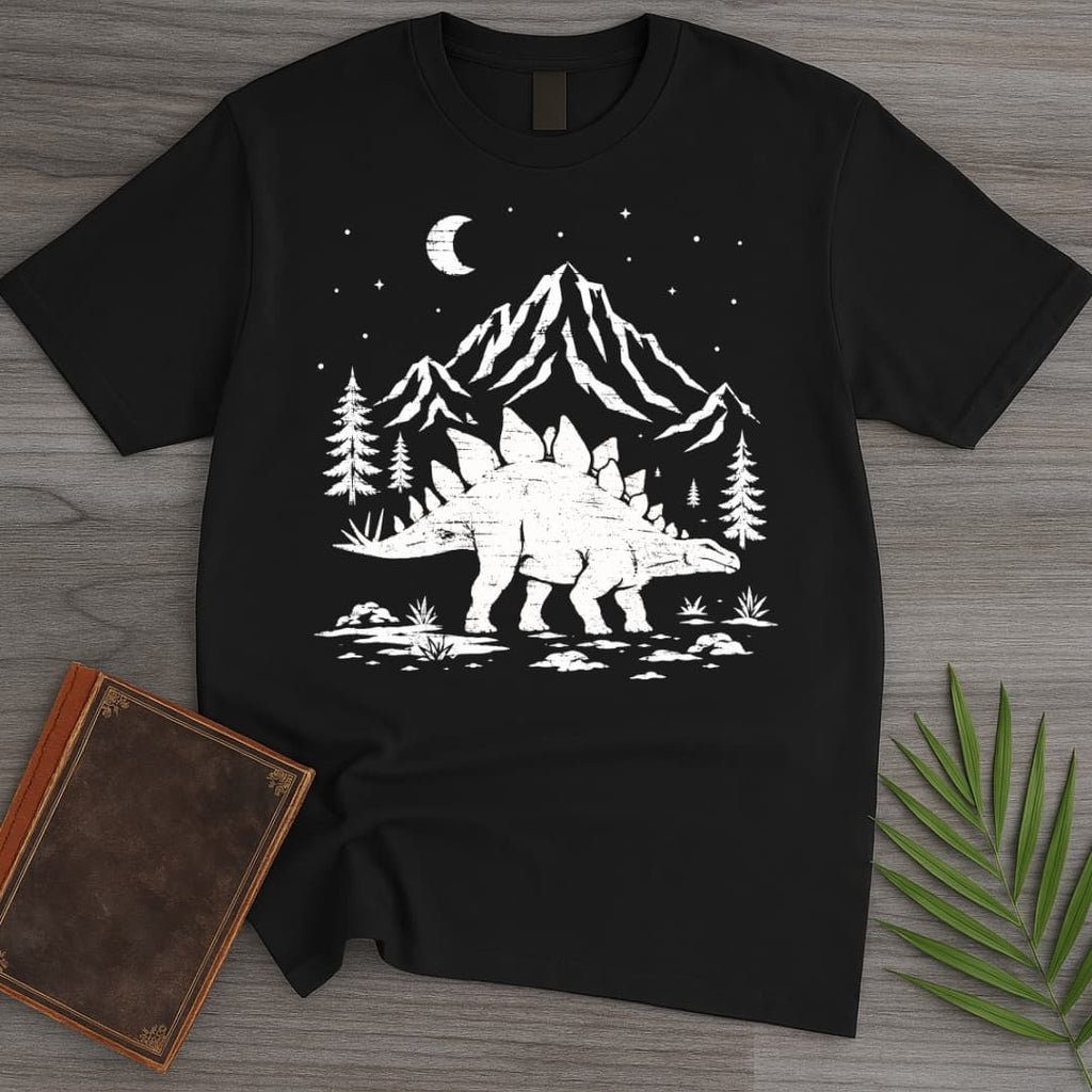 Woodcut Stegosaurus Moon T-Shirt
