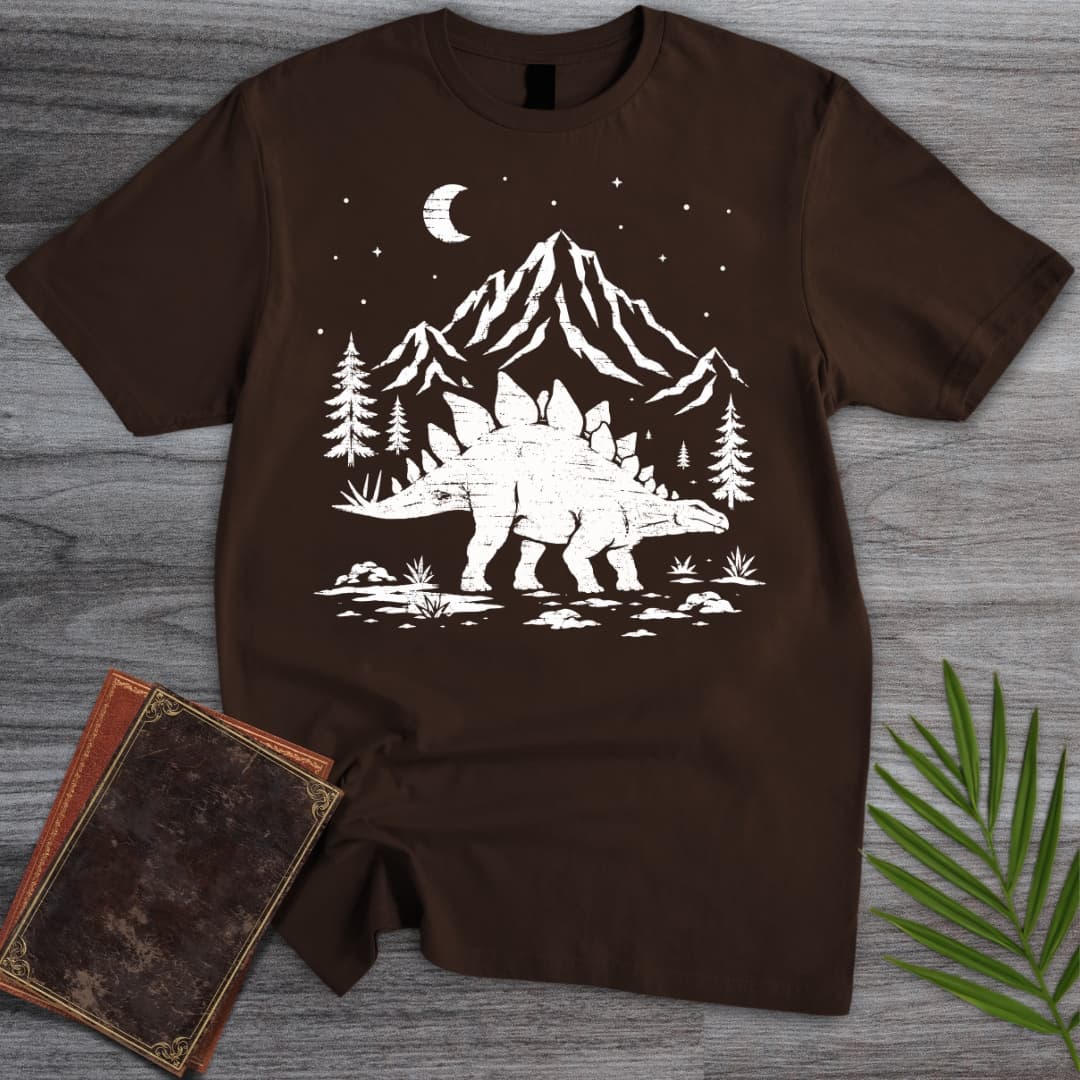 Woodcut Stegosaurus Moon T-Shirt