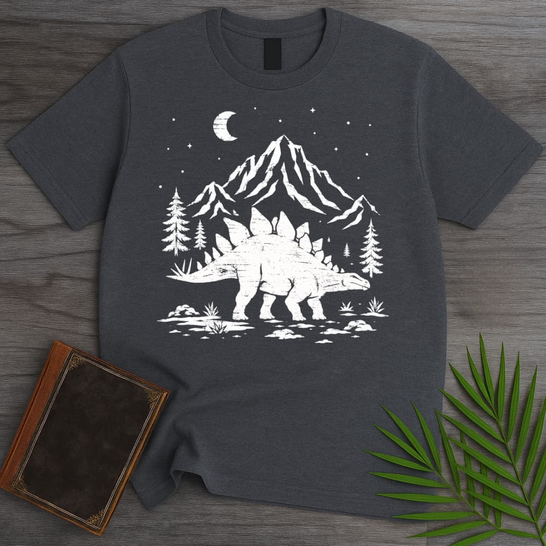 Woodcut Stegosaurus Moon T-Shirt