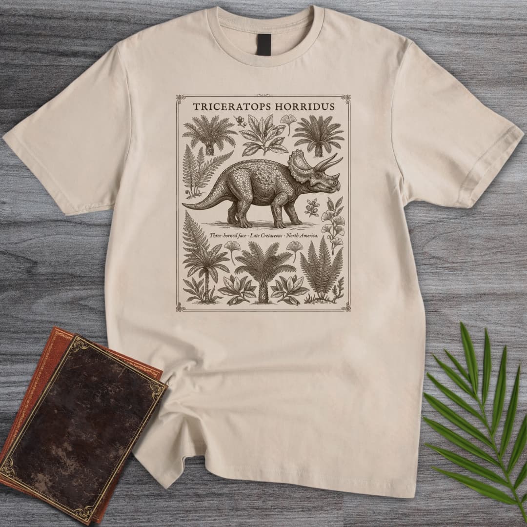 Triceratops Botanical Plate T-Shirt