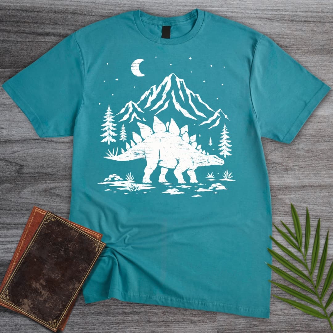Woodcut Stegosaurus Moon T-Shirt